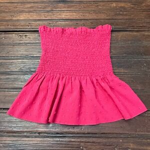 Skue Womens Smocked Swiss Dot Peplum Tube Top Pink Strapless Small